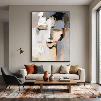 Rust Fragment textured wall art shown framed on the wall in a styled interior
