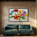 Sculpted Petals textured wall art shown framed on the wall in a styled interior