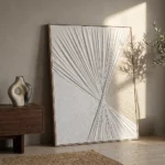 Sculptural white draped folds fabric wall art - Image 2