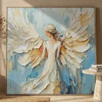 Golden Feathered textured wall art shown framed on the wall in a styled interior