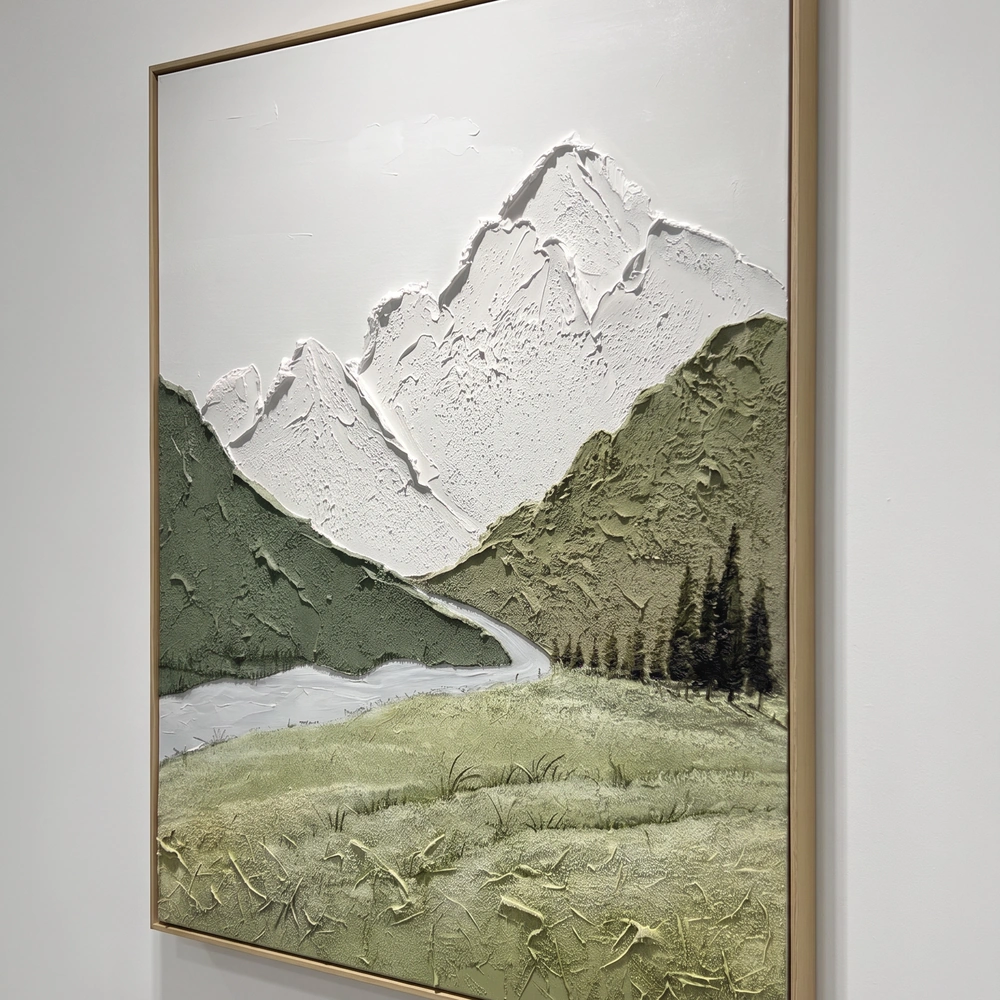 Peak Reflection textured wall art shown framed on the wall in a styled interior