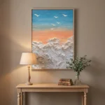 Foam Horizon textured wall art shown framed on the wall in a styled interior
