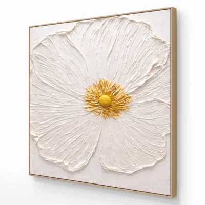 Petal Halo textured wall art shown framed on the wall in a styled interior