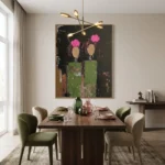Paired Blooms textured wall art shown framed on the wall in a styled interior