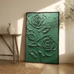 Sage Resonance textured wall art shown framed on the wall in a styled interior
