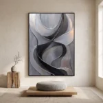 Chrome Ribbon textured wall art shown framed on the wall in a styled interior