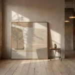 Crumpled Terrain textured wall art shown framed on the wall in a styled interior