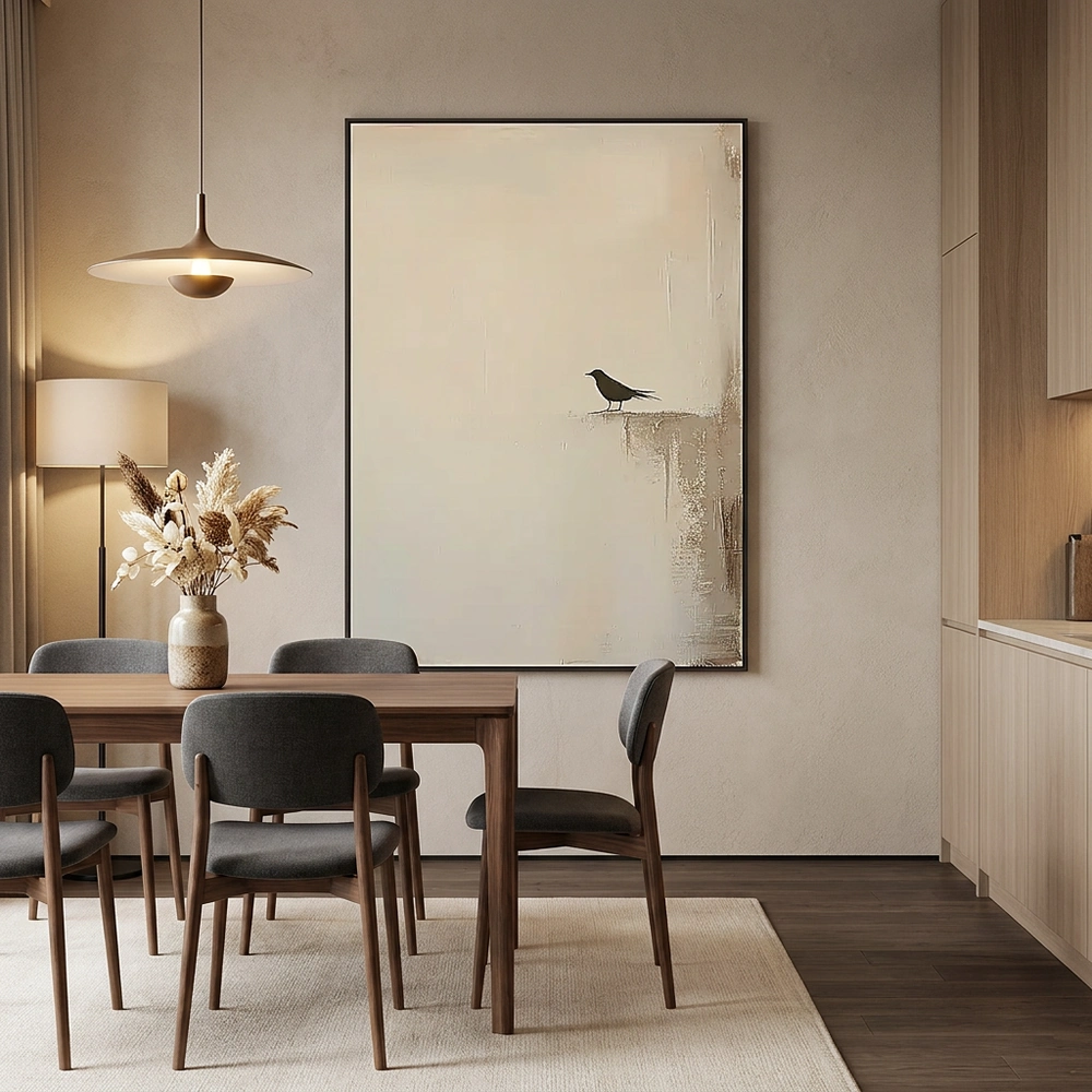 Ledge Watcher textured wall art shown framed on the wall in a styled interior