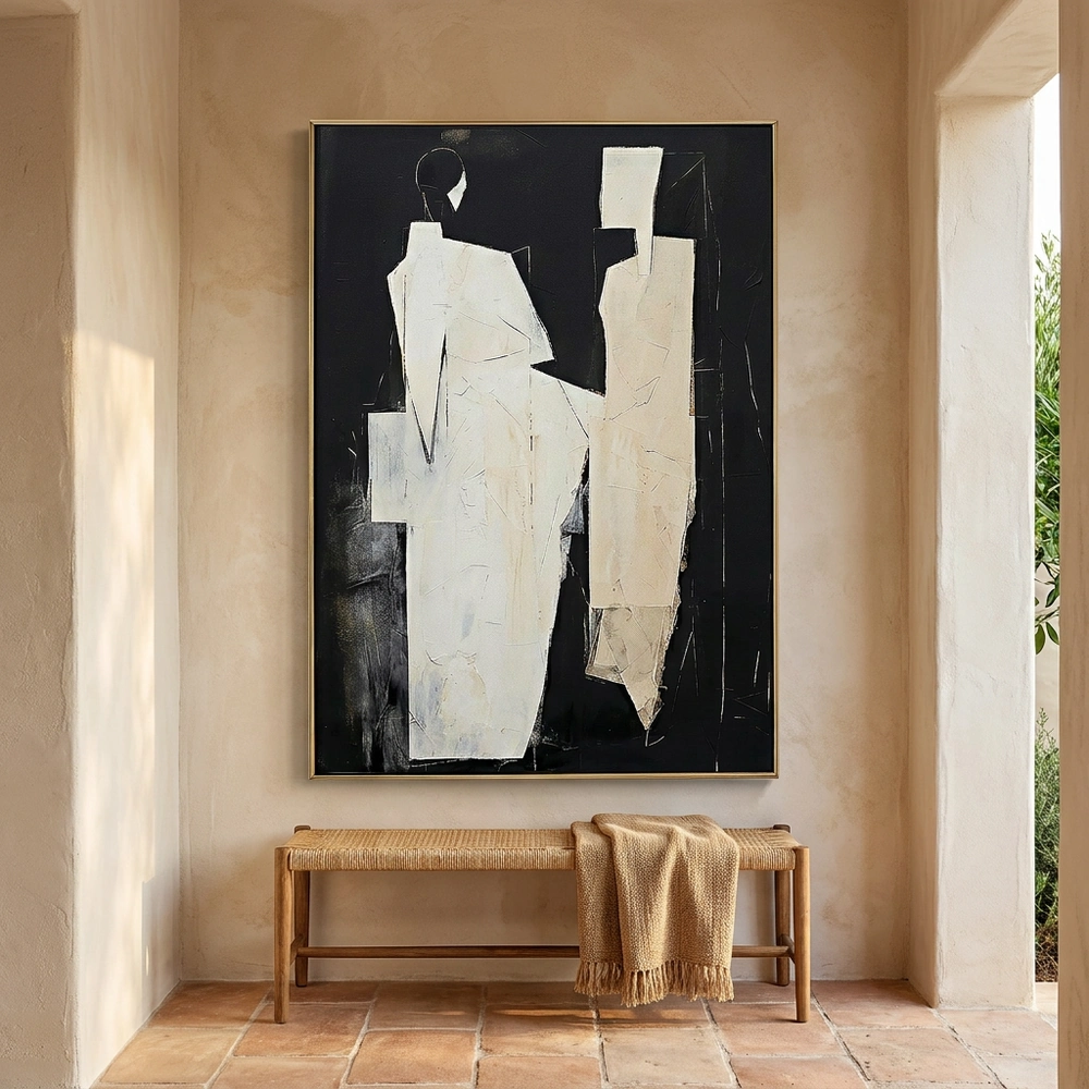 Twin Robes textured wall art shown framed on the wall in a styled interior