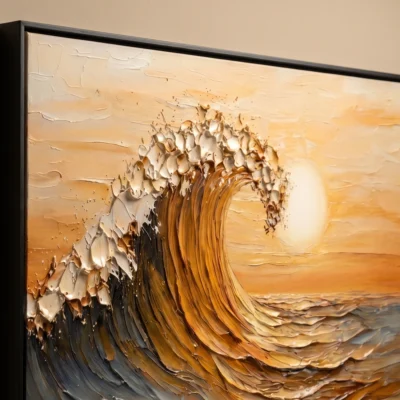 Sunlit Break textured wall art shown framed on the wall in a styled interior