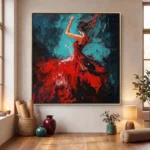 Scarlet Whirl textured wall art shown framed on the wall in a styled interior