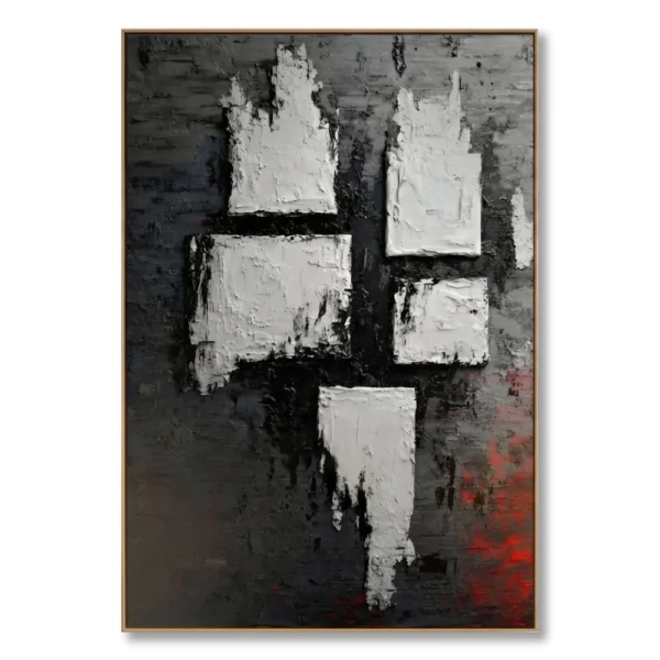 White and black textured canvas of fractured geometric blocks