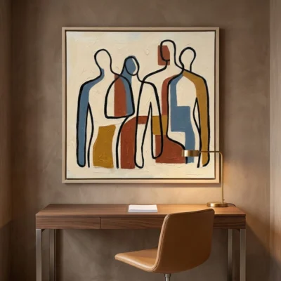 Terracotta Unity textured wall art shown framed on the wall in a styled interior