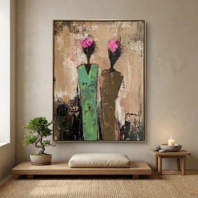 Petal Crowned textured wall art shown framed on the wall in a styled interior