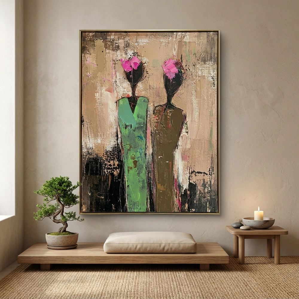 Petal Crowned textured wall art shown framed on the wall in a styled interior
