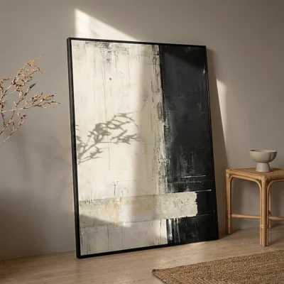 Textured Divide textured wall art shown framed on the wall in a styled interior