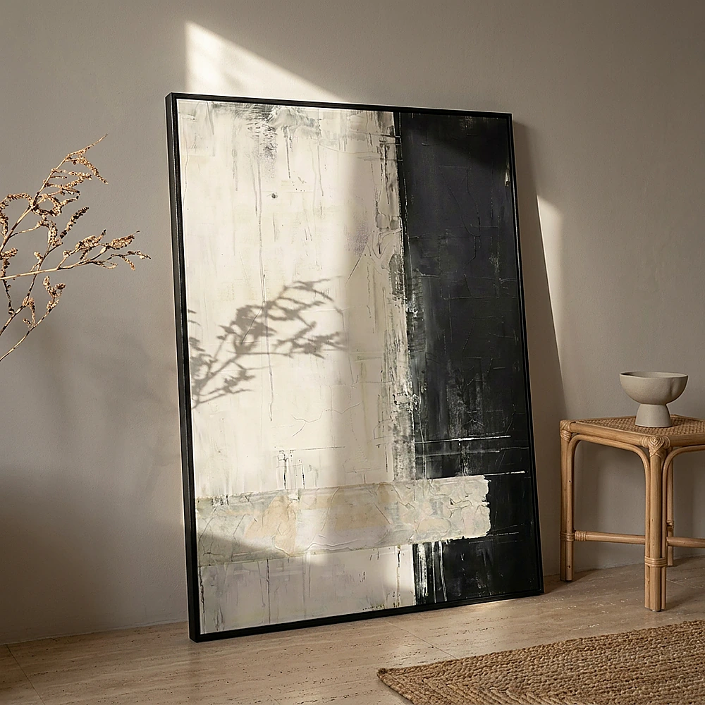 Textured Divide textured wall art shown framed on the wall in a styled interior
