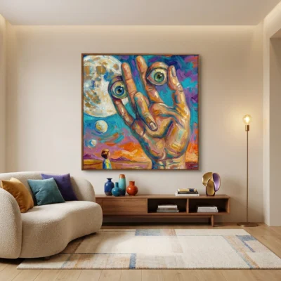 The Dreamer's View textured wall art shown framed on the wall in a styled interior