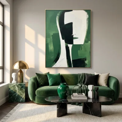 Emerald Vision textured wall art shown framed on the wall in a styled interior