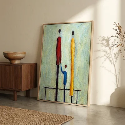 Together We Stand textured wall art shown framed on the wall in a styled interior