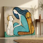 Turquoise Harmony textured wall art shown framed on the wall in a styled interior