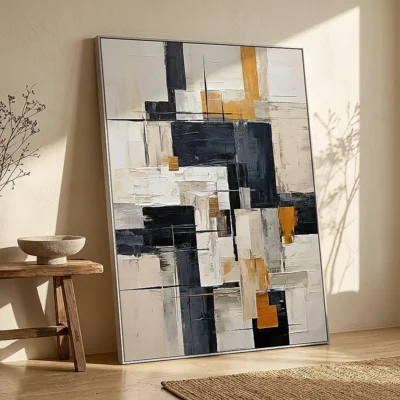 Urban Equilibrium textured wall art shown framed on the wall in a styled interior
