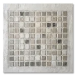 Rough Mosaic textured wall art shown framed on the wall in a styled interior