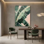 Blush Palm textured wall art shown framed on the wall in a styled interior