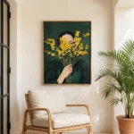 Mimosa Veil textured wall art shown framed on the wall in a styled interior