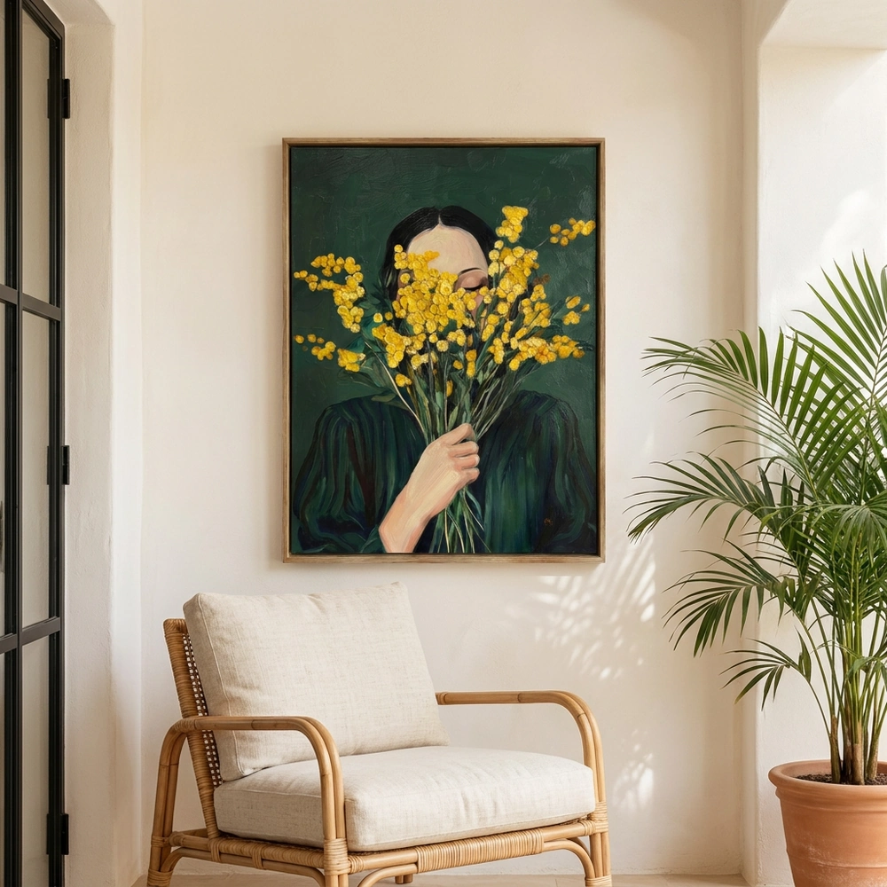 Mimosa Veil textured wall art shown framed on the wall in a styled interior