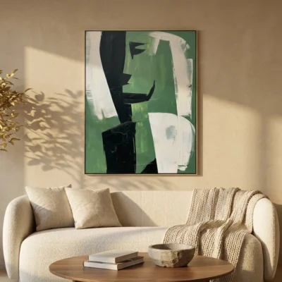 Verdant Silhouette textured wall art shown framed on the wall in a styled interior