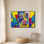 Vibrant Visage textured wall art shown framed on the wall in a styled interior