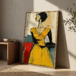 Vibrant Figure textured wall art shown framed on the wall in a styled interior