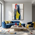 Vibrant Muse textured wall art shown framed on the wall in a styled interior