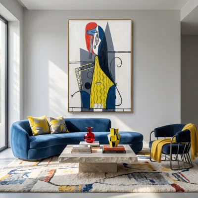 Vibrant Muse textured wall art shown framed on the wall in a styled interior