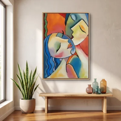 Vibrant Soulmate textured wall art shown framed on the wall in a styled interior