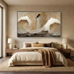 Warm Tides textured wall art shown framed on the wall in a styled interior