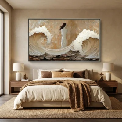 Warm Tides textured wall art shown framed on the wall in a styled interior