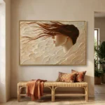 Whispering Breeze textured wall art shown framed on the wall in a styled interior