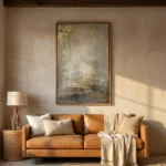 Whispering Opulence textured wall art shown framed on the wall in a styled interior