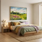Wildflower Horizon textured wall art shown framed on the wall in a styled interior