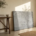 Winter Frost textured wall art shown framed on the wall in a styled interior
