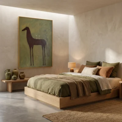 Balanced Sip textured wall art shown framed on the wall in a styled interior